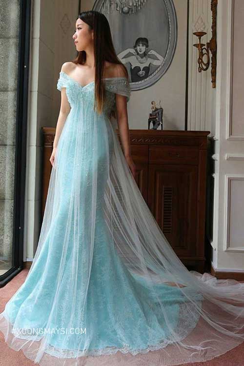 Váy cưới đẹp màu xanh ngọt ngào nữ tính  Tu Linh Boutique